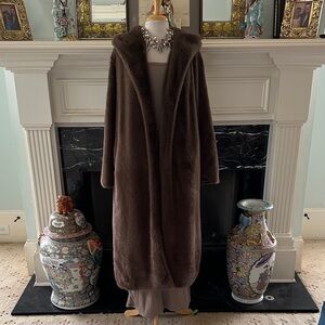 Rebecca Minkoff Brown Vegan Fur Hooded Coat